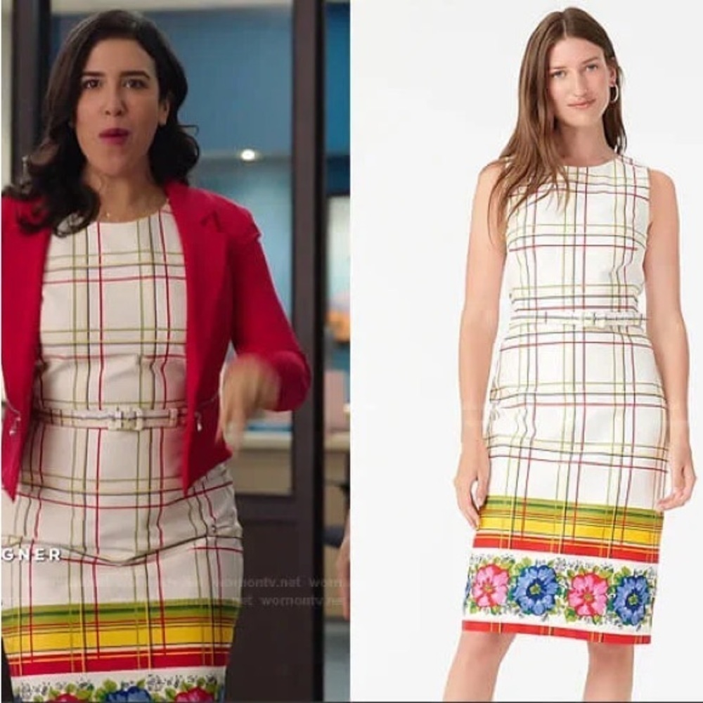 J.Crew Plaid Floral Border Sheath Dress Cotton Size 8 - Picture 15 of 15